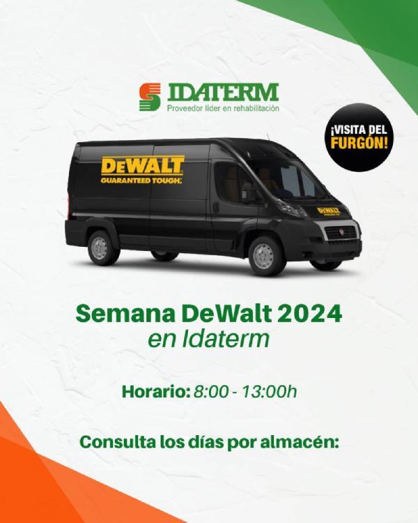 Furgoneta DeWalt con el logo de Idaterm estacionada en un almacén Idaterm.