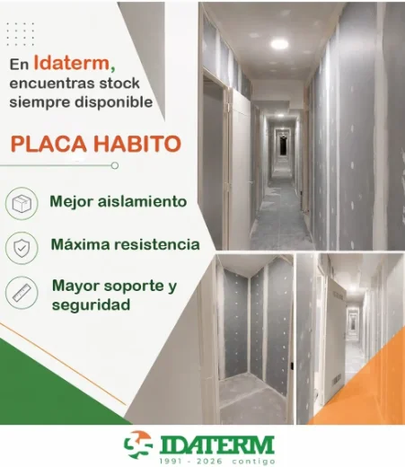 Infografía de Idaterm en Obra con las ventajas de la Placa Habito de Placo para el aislamiento y resistencia en trasteros.