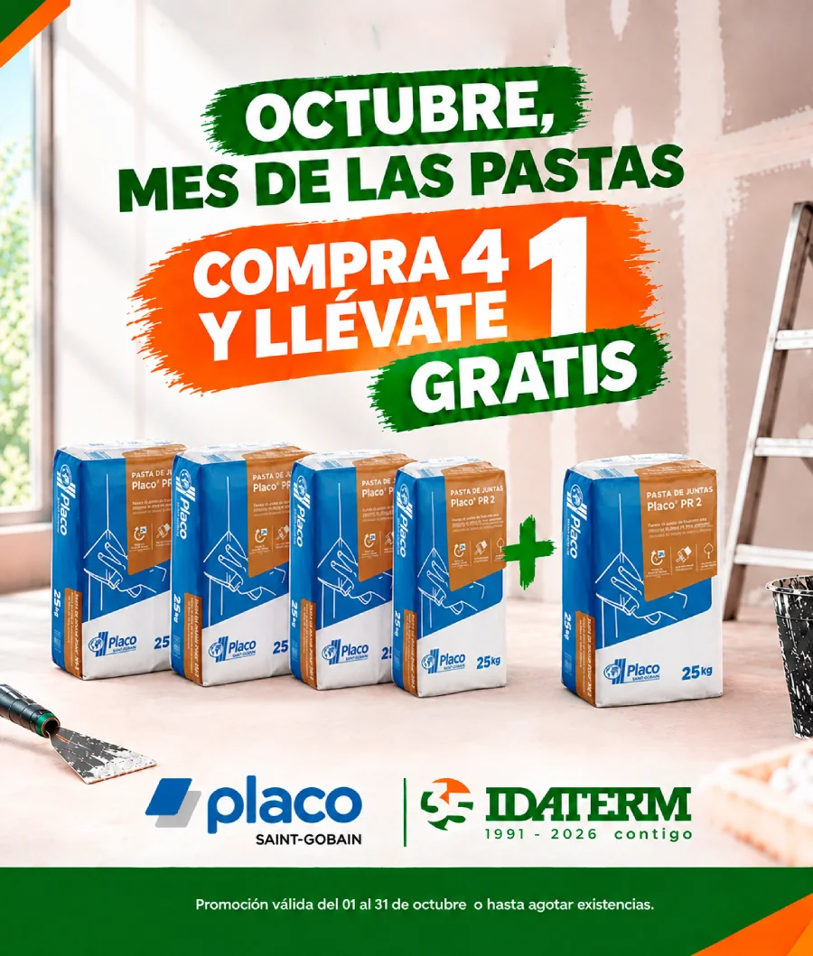 Sacos de pasta de juntas Placo PR2 promocion compra 4 y llevate 1 gratis