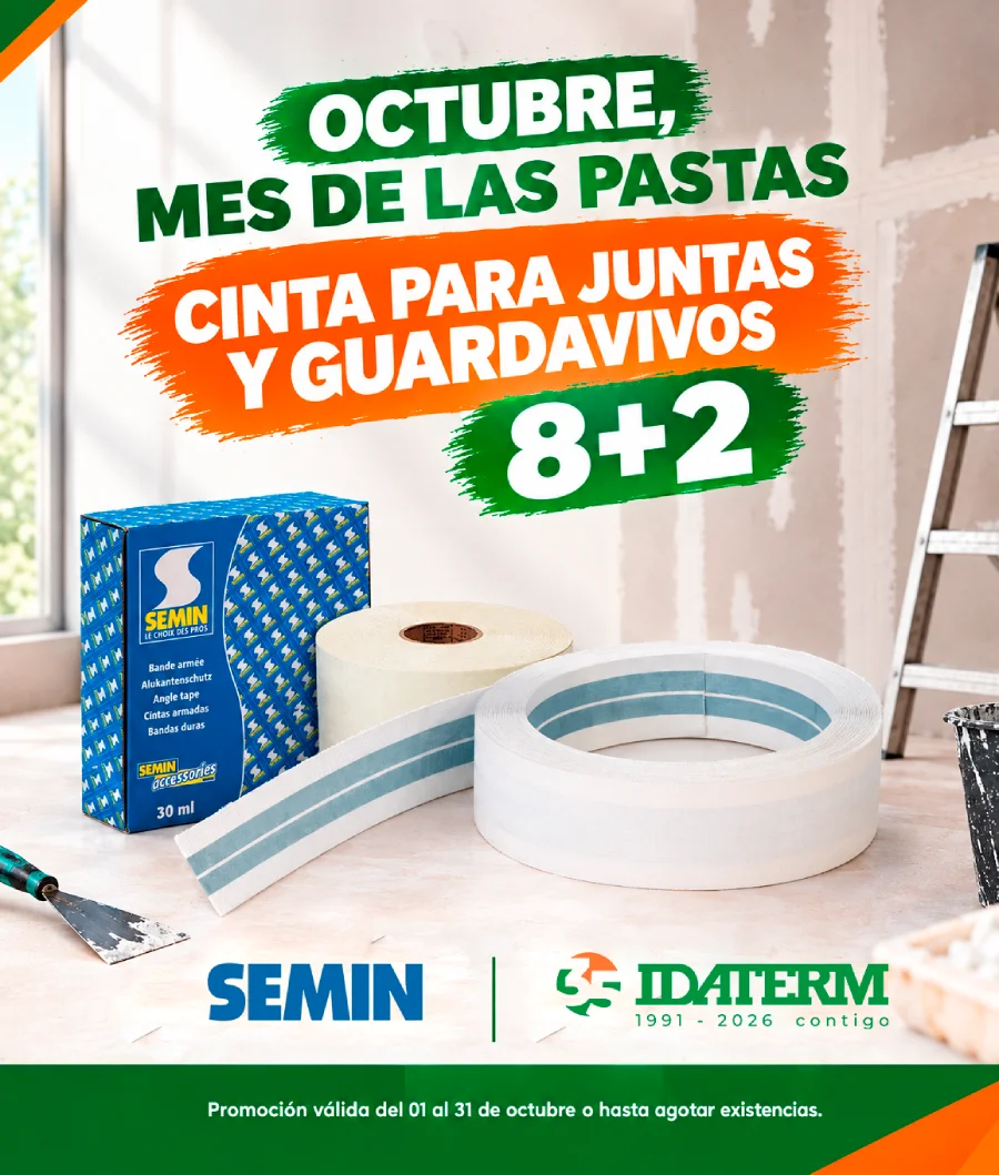 Promocion 8 mas 2 gratis en cintas para juntas y guardavivos armadas Semin