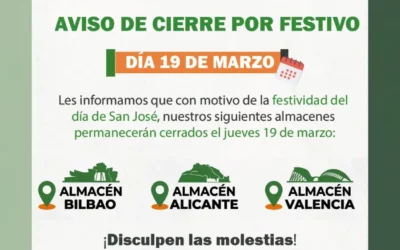 Aviso de horario especial: Cierre por festividad de San José (19 de marzo)